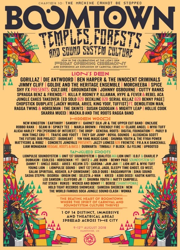 Boomtown Chapter 10 2018 Diss-order Alley Line-up Poster: Lions Den Boomtown Chapter 10 2018 Diss-order Alley Line-up Poster: Lions Den