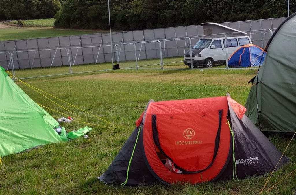 A pop-up tent at Boomtown