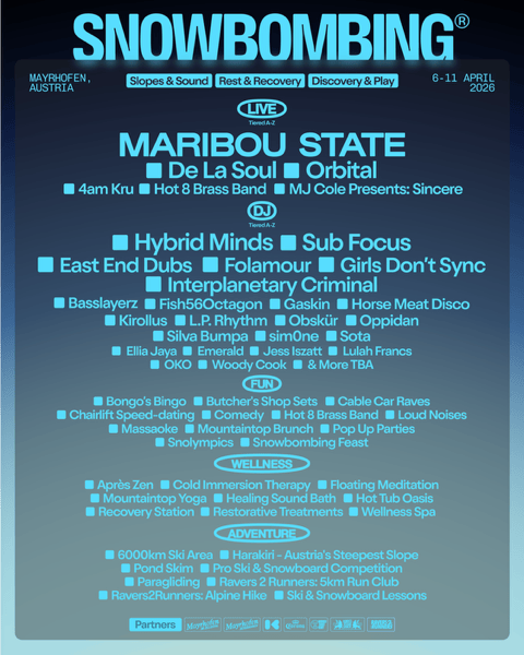 Snowbombing 2025 line up poster Snowbombing 2025 line up poster